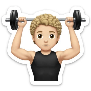 a boy with slightly curly hair, with black T-shirt is doing barbell training sticker