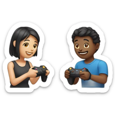 young couple playing video game together sticker