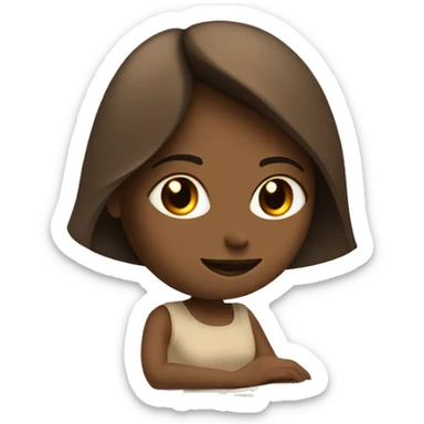 Half face of a girl at the laptop. A a cup of coffee on the left side of the table. Books on the right side. in beige tones sticker