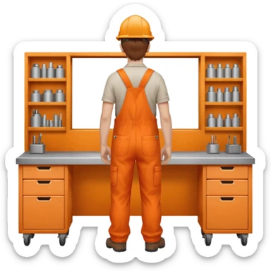 Engineer in orange overalls facing away sticker
