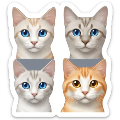 three cats, one grey lynx point siamese cat with blue eyes, one orange and white tabby cat, and one all orange cat with orange eyes sticker