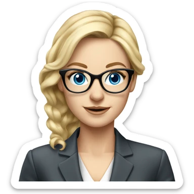 Pretty Caucasian blonde woman with glasses in a suit working, hyper realistic with blue eyes  sticker