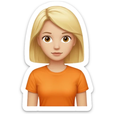 woman with blond hair standing, full body, wearing a light orange shirt sticker