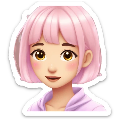 Gorgeous bright sparkly romantic Asian anime pastel girl with blushing face aesthetic trending style outside sticker