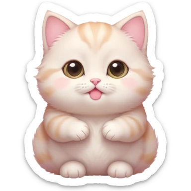 Cinematic chubby pastel kitten, big round eyes full of wonder, tiny paws reaching up, soft fluffy fur glowing in warm light, delicate heart-shaped nose, irresistibly cute and snuggly. sticker