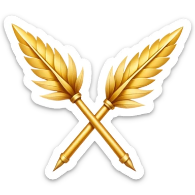 two golden quills crossing each other in a x sticker
