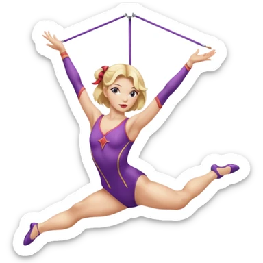 a blonde female circus performer training for an aerial act sticker