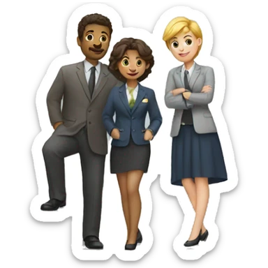 three people in an organization standing on a stairway sticker