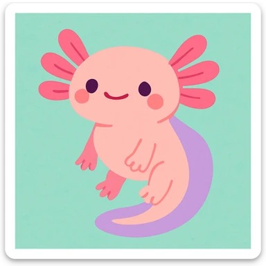 axolotl, pastel toon cartoon style, cute and colorful sticker