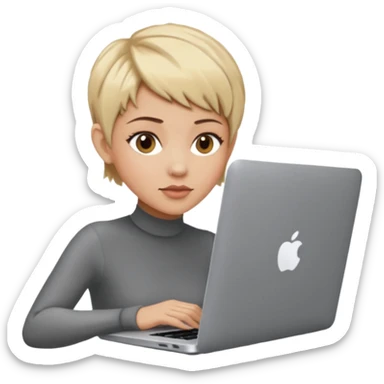 macbook pro woman pixie haircut light brown/blonde hair hazel eyes sticker