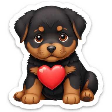 Rottweiler puppy with red heart sticker