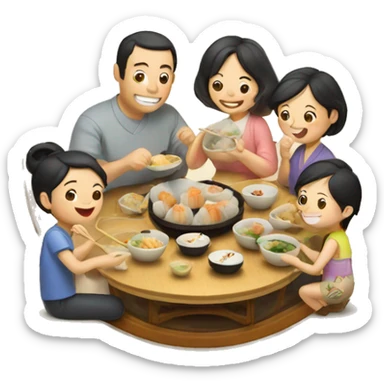A family happily eating dim sum sticker