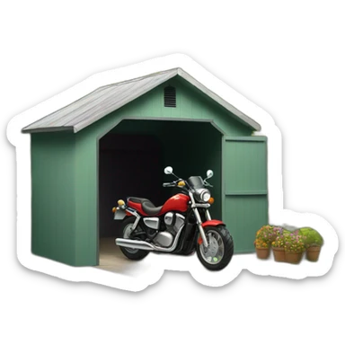 shed with a motobike in it sticker