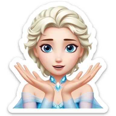 Cinematic Playful Elsa Portrait Emoji, Blowing frost from her hands in a dazzling display, eyes filled with mischief, exuding a magical charm that is both fun and enchanting! sticker