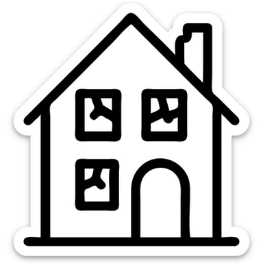 clean outline icon of an abandoned house with broken windows, representing 'Forsaken', no text sticker