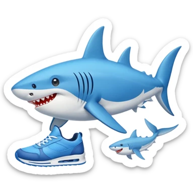 un tiburón con zapatillas azules  sticker
