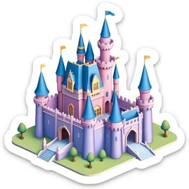 Isometric exterior Walt Disney world castle, dollhouse style 3D realistic  sticker