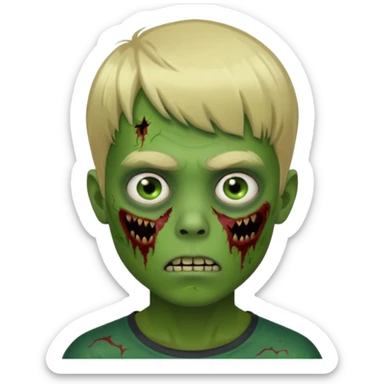 white boy short blonde hair with bangs really dark eyes zombified green skin sticker