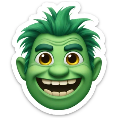 A green troll that is laughing with thick eyebrows sticker