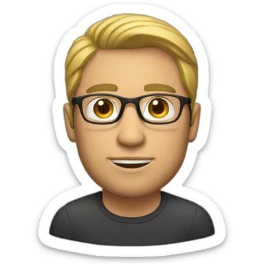 A man with a short beard, medium blond hair and thin glasses  sticker