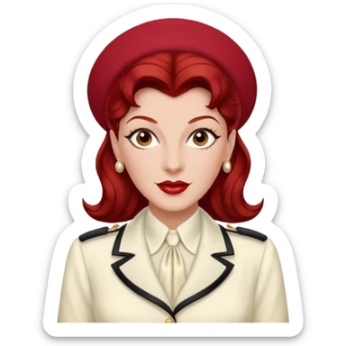 LaVerne Andrews from The Andrews Sisters with dark  red hair, ivory outfit sticker