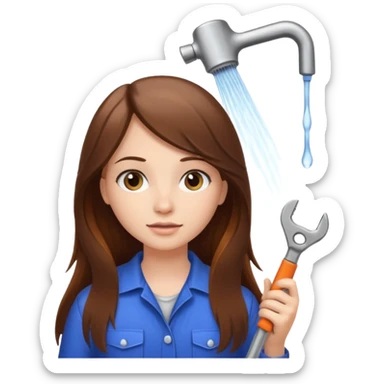 beautiful girl with long brown hair constructing new bathroom area with new shower and amenities  sticker