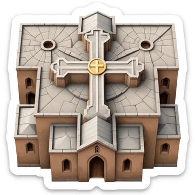 top-down emoji of the Church of Saint George, Lalibela, Ethiopia, iOS style, show cross-shaped roof, stone color, clean simple emoji features sticker