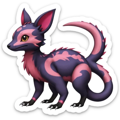 Rare epic aesthetic colorful Salandit-Noibat-Eevee-Civet-species-Fakemon-hybrid-creature, with markings, full body sticker