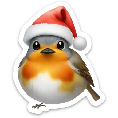 Watercolor Robin Bird Santa hat sticker