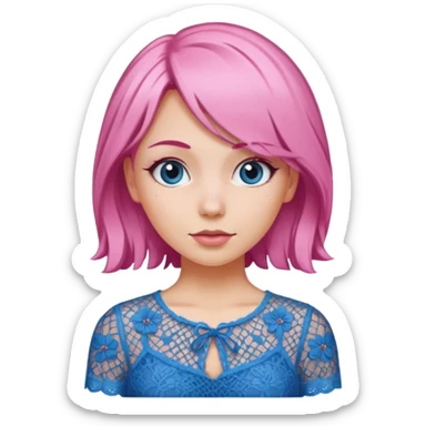 pink haired woman with lace patterned blue top sticker