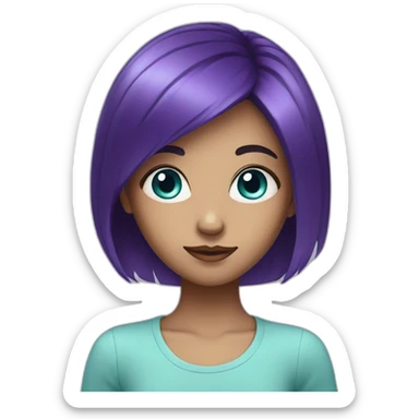 Young Girl with Cyan eye and dark  purple hair sticker