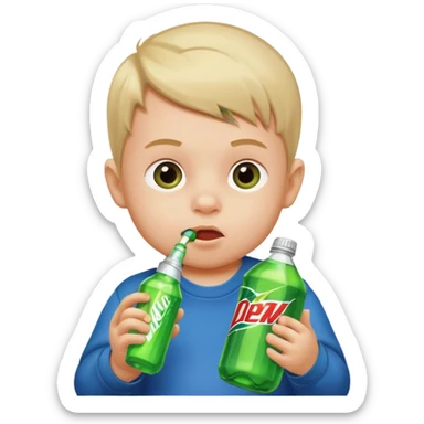 A baby boy drinking Mountain Dew sticker