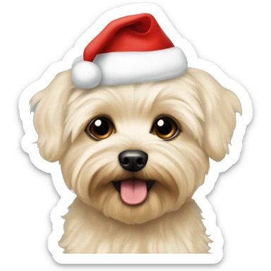 Cream colored Yorkipoo with Santa hat named Dawson sticker