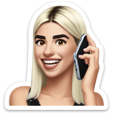 Dua Lipa excited with phone sticker