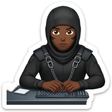 african-american mercenary black ninja hacker terminal command center sticker