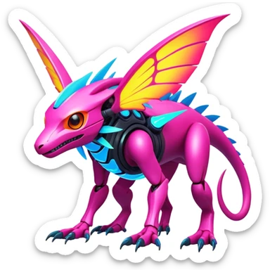 Tropical futuristic lush warm-colored modern colorful neon cyber-Fakémon-Digimon-Trico-creature sticker