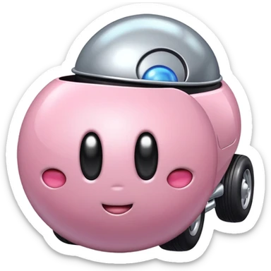 Metal cute black eyes Kirby ball driving on 4 car wheels sticker