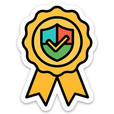 vector icon of a seal of trust with gold and colorful elements, elegant and minimalist flat design, isolated on white background, award badge style, 2D flat vector, trending icon look, soft shadows, no text, perfect for commercial use, icon style, new variation 3 sticker