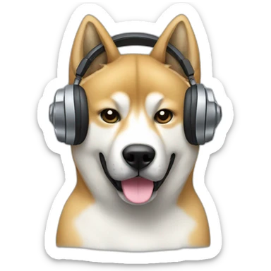 an Akita with big DJ headphones sticker