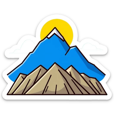 An eight-pointed star with wide wings, colored yellow, featuring a simple mountain silhouette in the center sticker