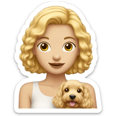 Blonde woman holding a mini golden doodle sticker