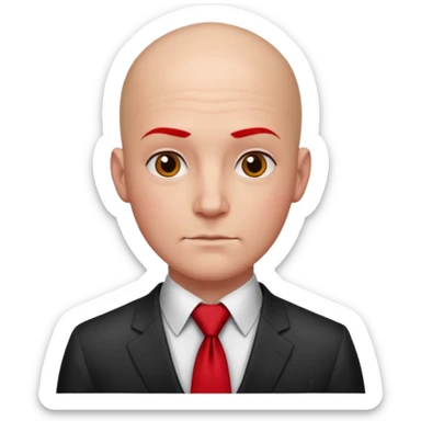 man Bald with red necktie, red dress,tattoo, square face. sticker