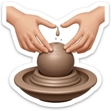 two hands kneading a ball of clay hovering above a silver pottery wheel without touching the wheel sticker