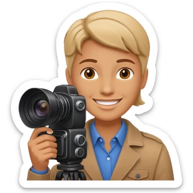 a white journalist with a camera sticker