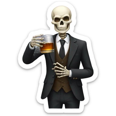 skeleton in a suit drinking whiskey sticker