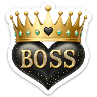 Black Hearts and crowns with glitter and the words boss bitch sticker