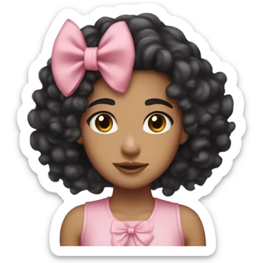 light skin curly black hair brown eyes pink bow sticker