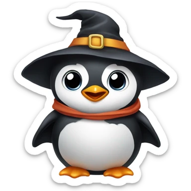 Baby penguin wearing a pointy witch hat and a cape  sticker