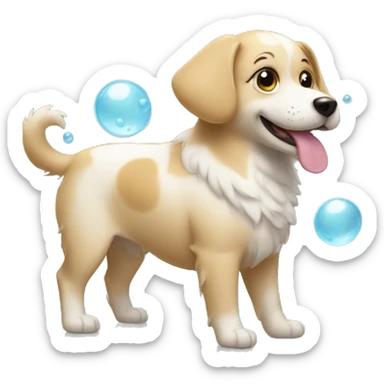 dog with bath bubbles on the sides happy sticker