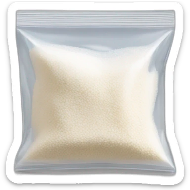 small square transparent ziplock bag, half full of white powder sticker